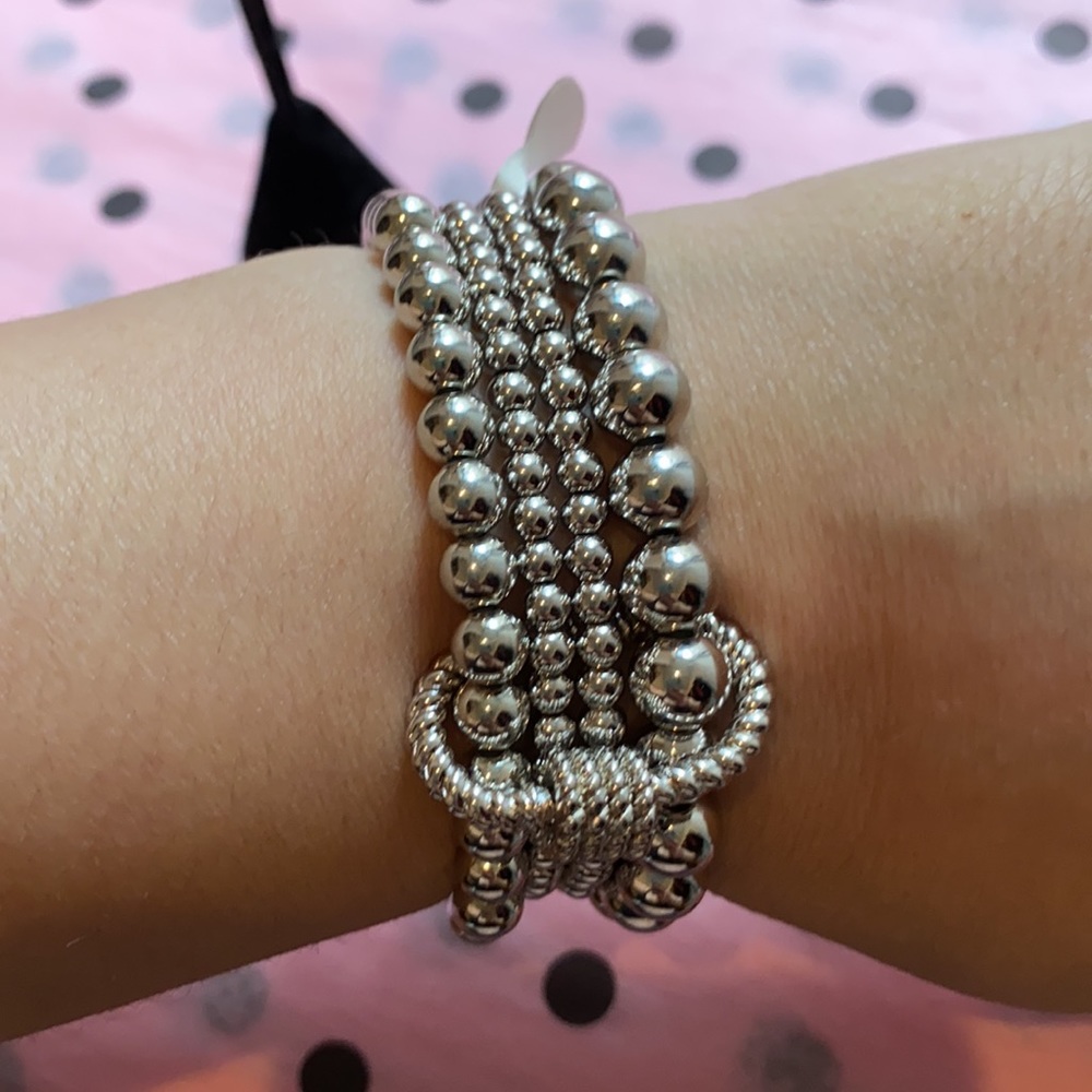 4 Strand Silver Beaded Stretch Bracelet Boutique